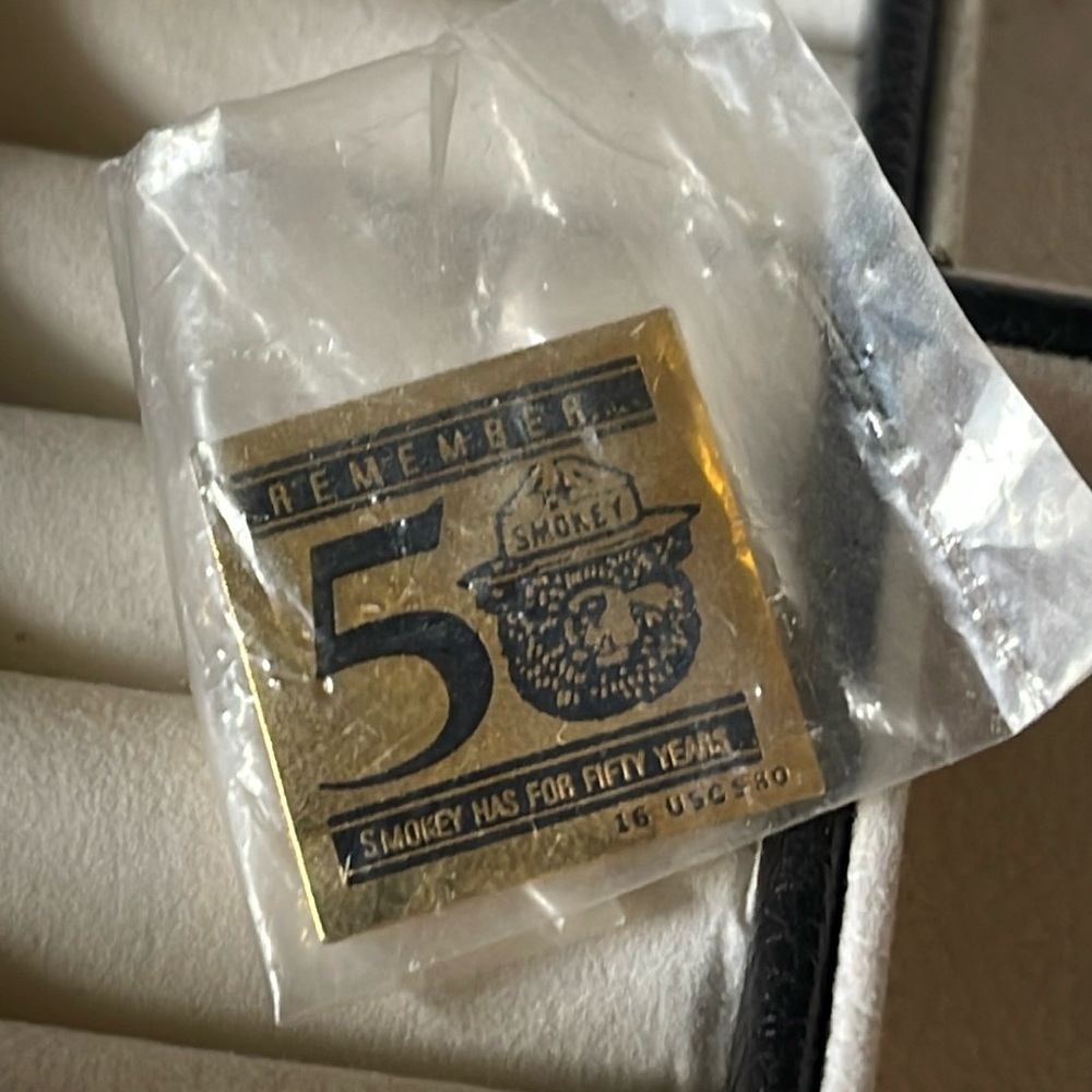 REMEMBERING SMOKEY the BEAR FIFTY YEARS PIN “ONLY YOU CAN PREVENT FOREST FIRES”